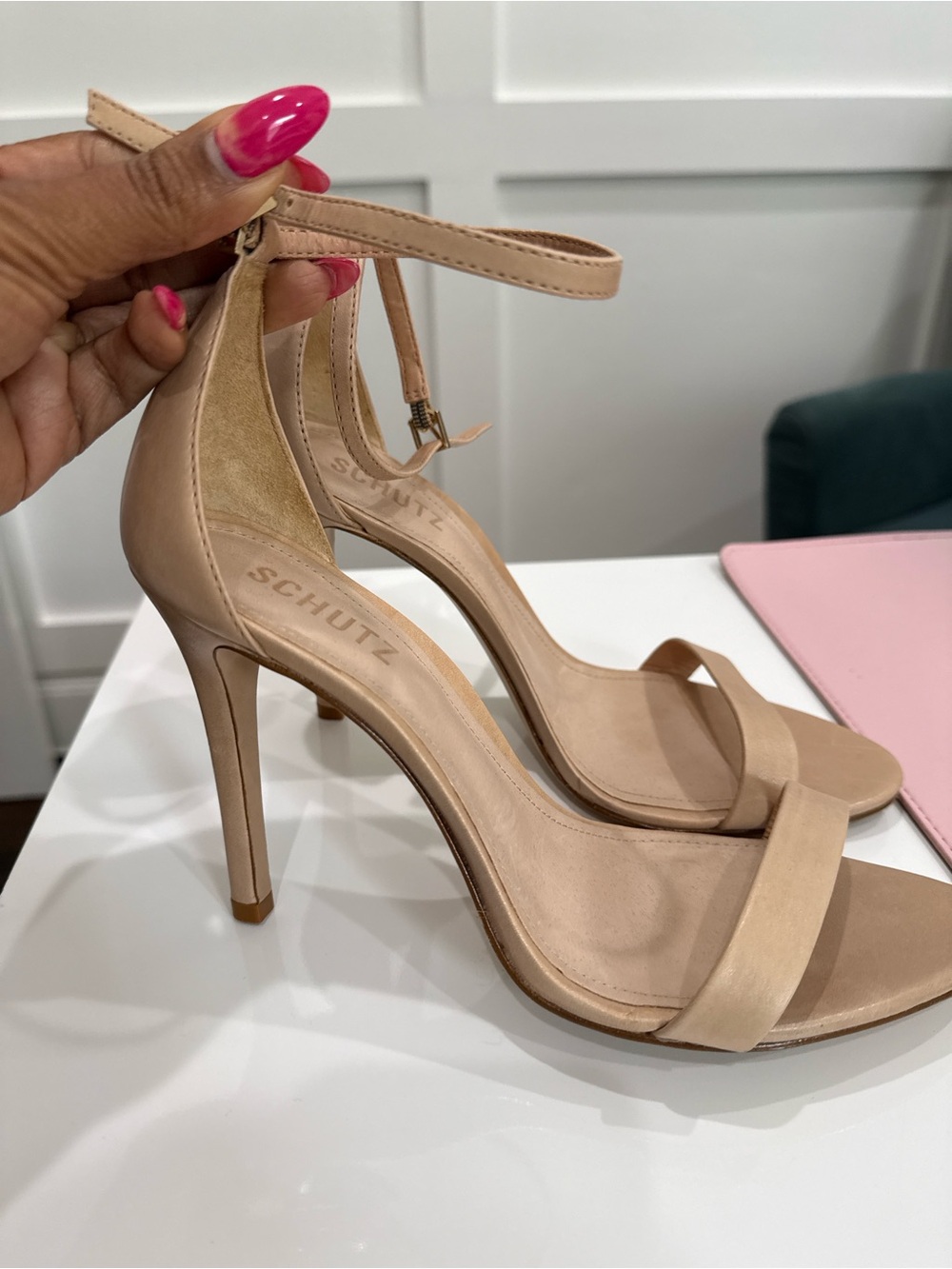 SCHUTZ Beige/Nude Ankle-Strap Stiletto Sandals